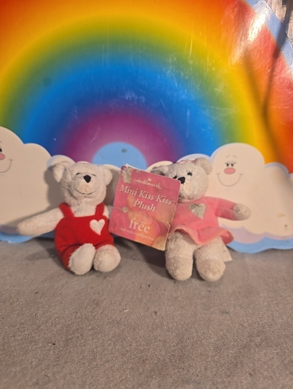 070726 Hallmark Cards Kissing Teddy Bears Plush Stuffed Animal Tiny Toy Pink Red